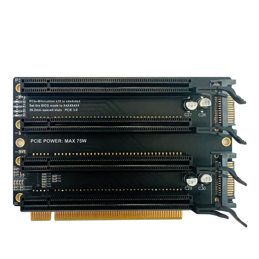 PCIe-Bifurcation Port x16 Expansion PCI-E to Slots x4x4x4x4 Power 4 Split Supply