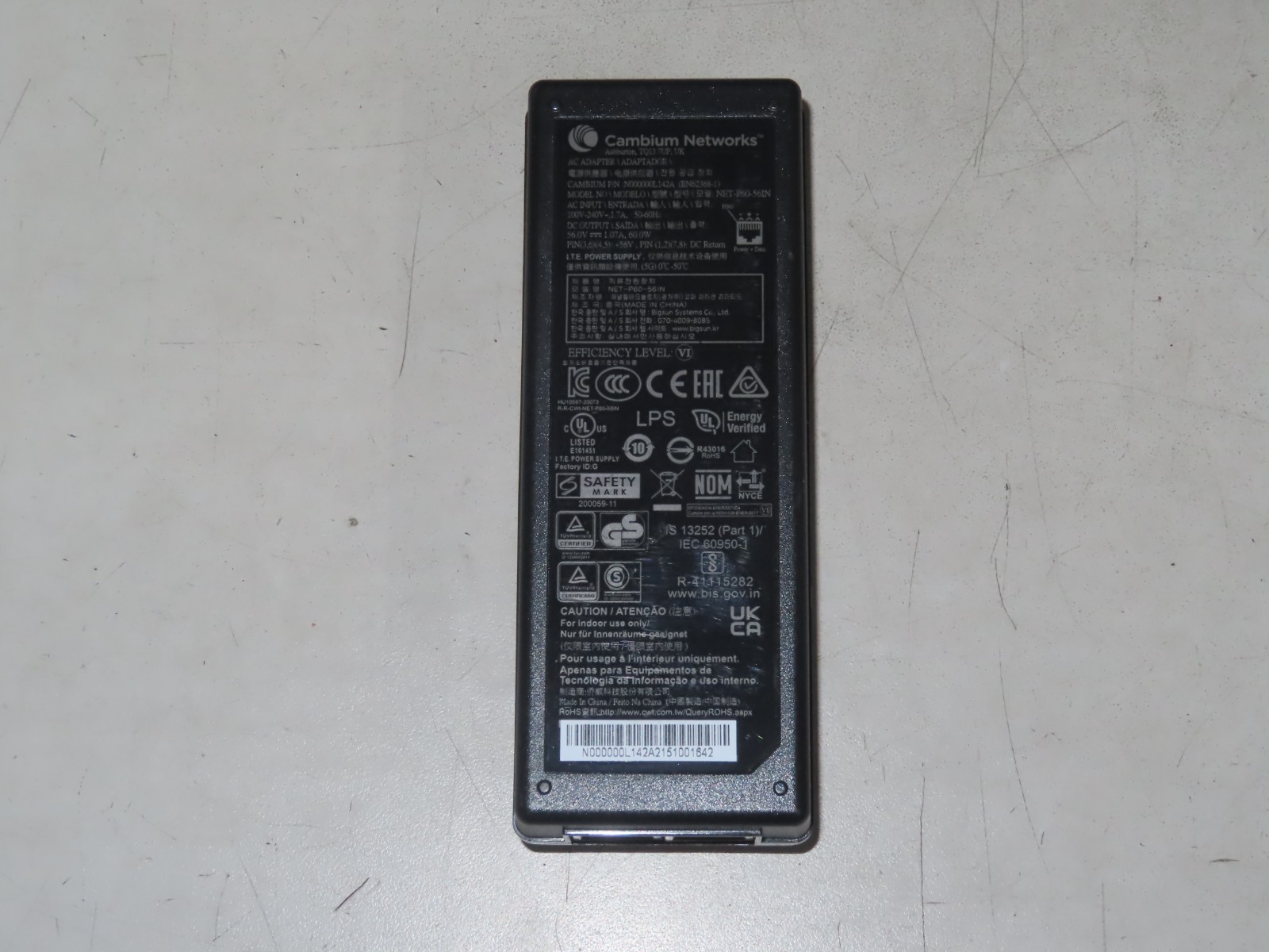 CAMBIUM NETWORKS NET-P30-56 IN N000000L034B GIGABIT POE POWER SUPPLY 56V 30W