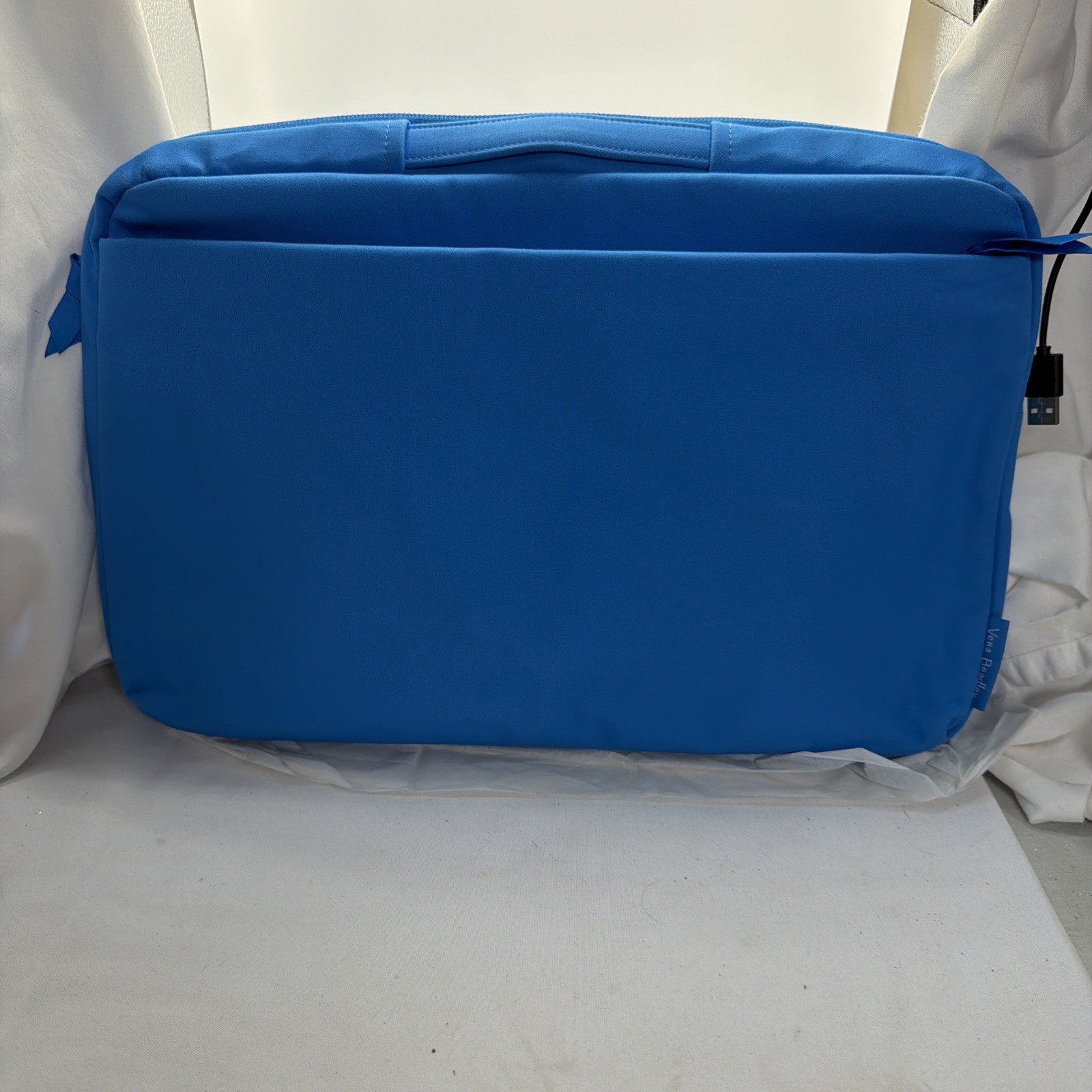 Vera Bradley BLUE ASTER Recycled Cotton Laptop Organizer Bag With Pockets NEW