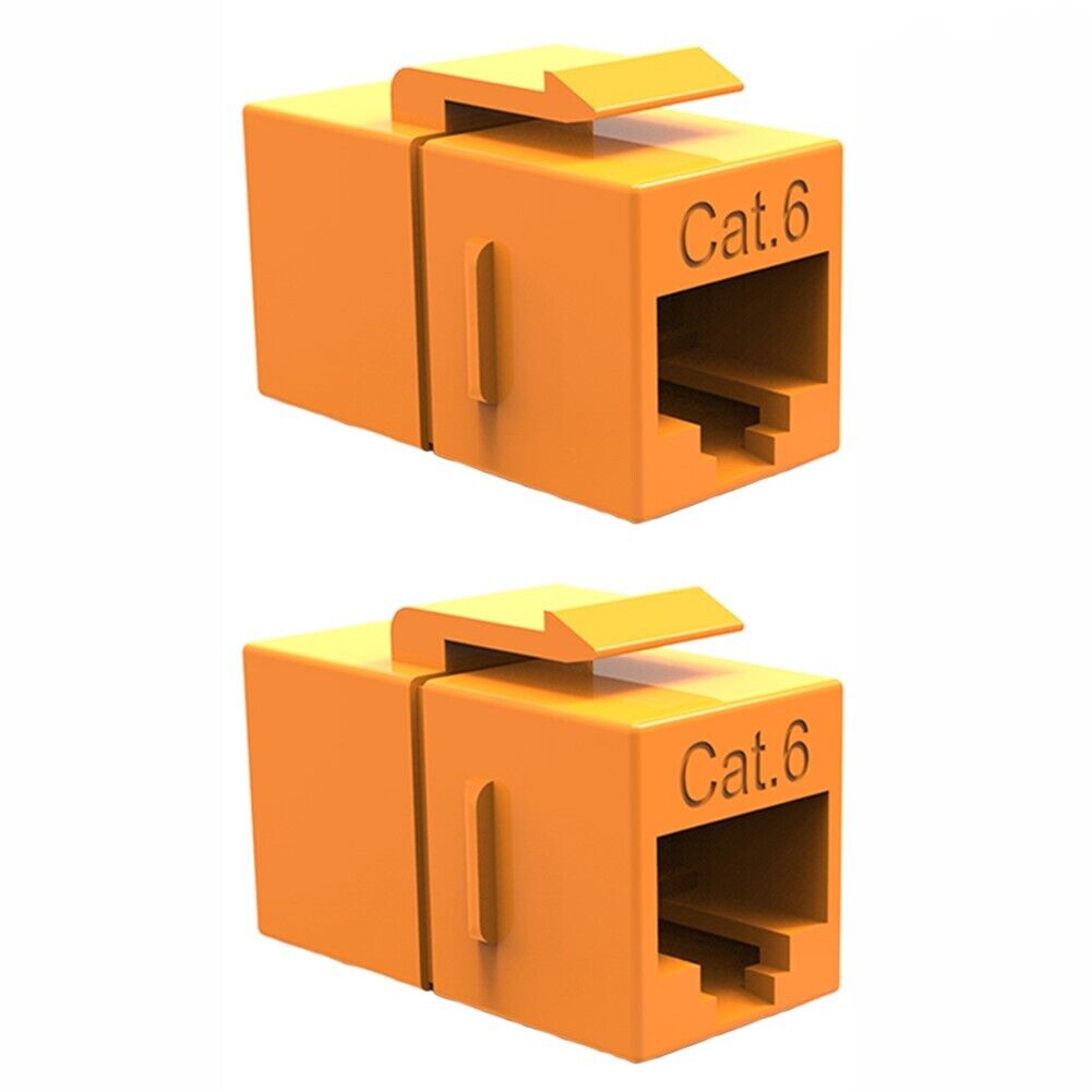 2x Cat6 RJ45 Ethernet Coupler Joiner Snap-In Jack F/F Keystone Wall Plate Orange