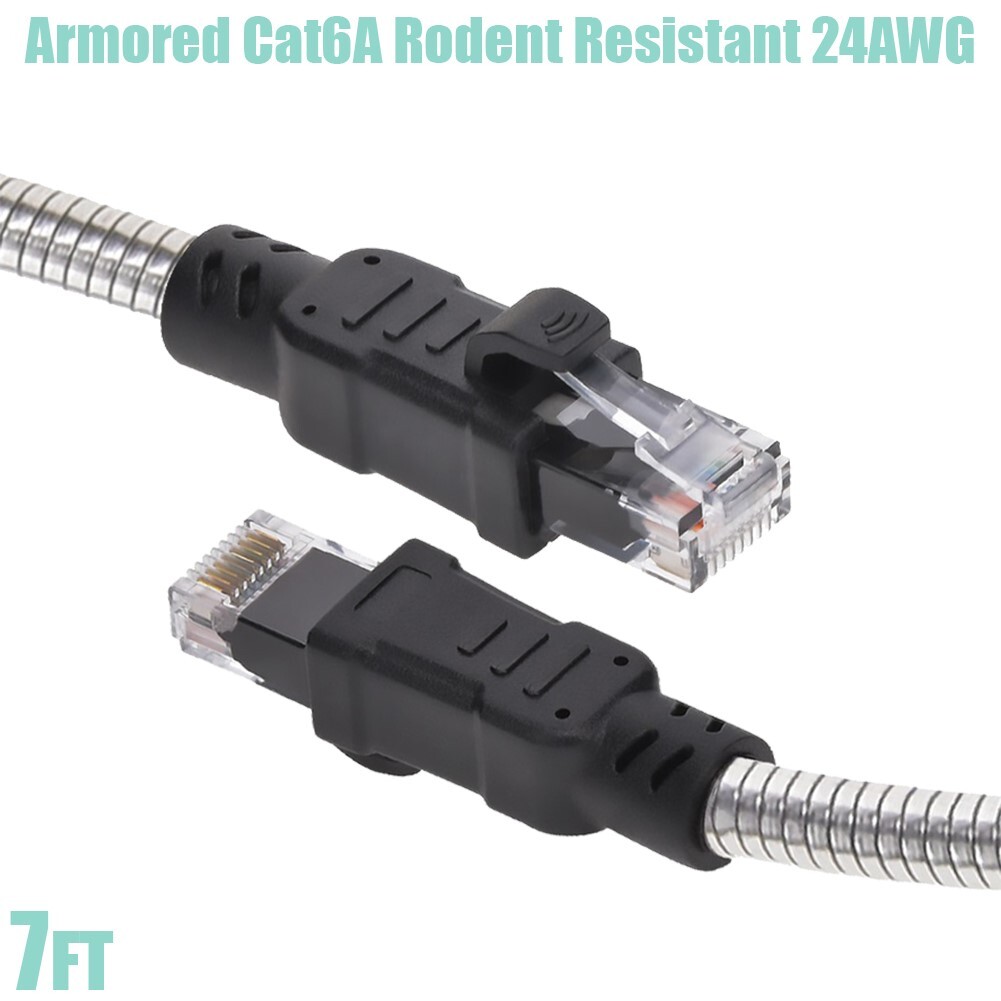 7FT Cat6A RJ45 Network LAN Armored Slim Patch Cable Rodent Resistant 24AWG Gold