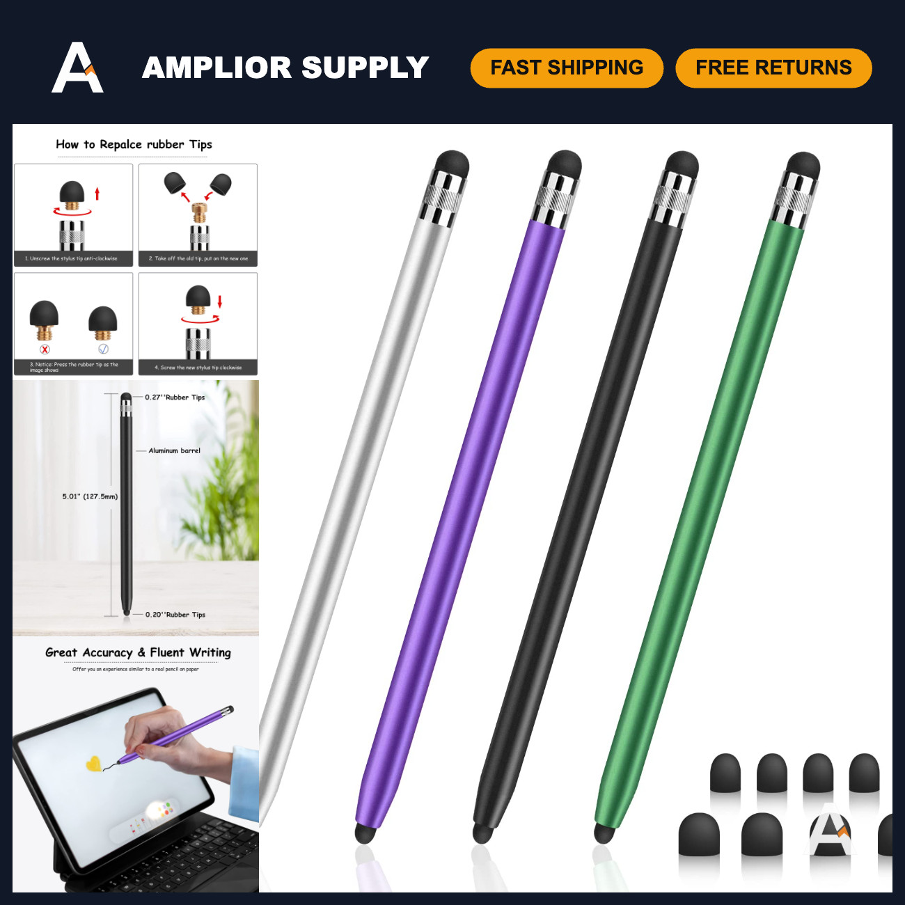 Universal 2-in-1 Stylus Pen Set - 4 PCS Touchscreen Stylus for Tablets & Phones