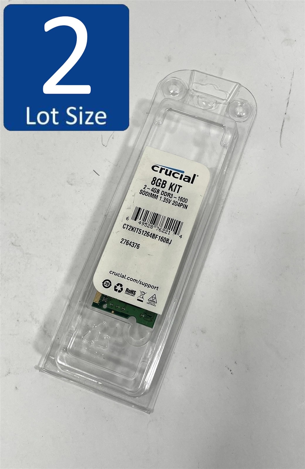 Lot of 2 NEW 8GB Crucial DDR3 SODIMM Memory Kit (2 x 4GB) DDR3-1600 CL11 1.35V