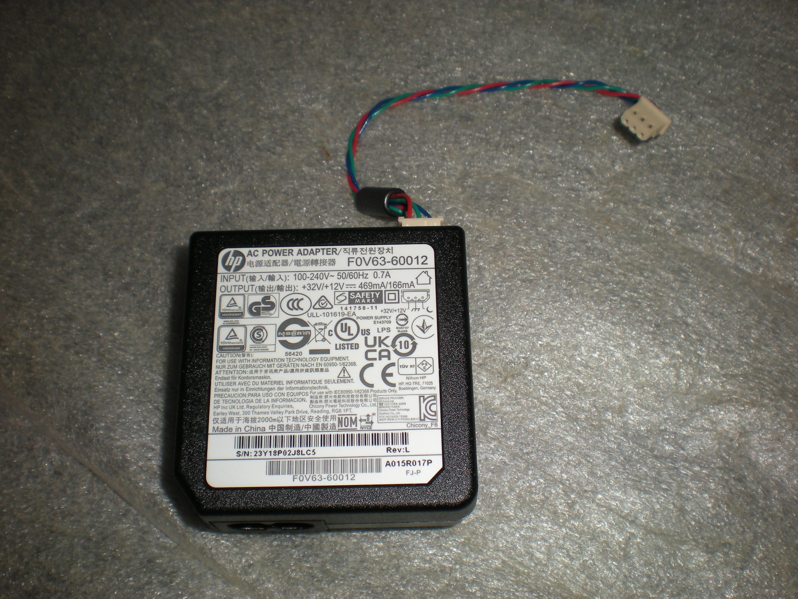 New OEM HP Smart Tank 5102 Wireless Printer F0V63-60012 AC Power Supply Adapter