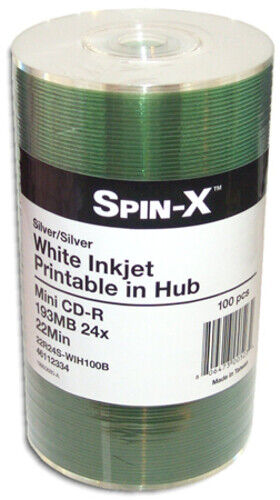 200-Pak Spin-X 3-Inch Mini WHITE INKJET HUB 24X 8cm CD-R's & Sleeves