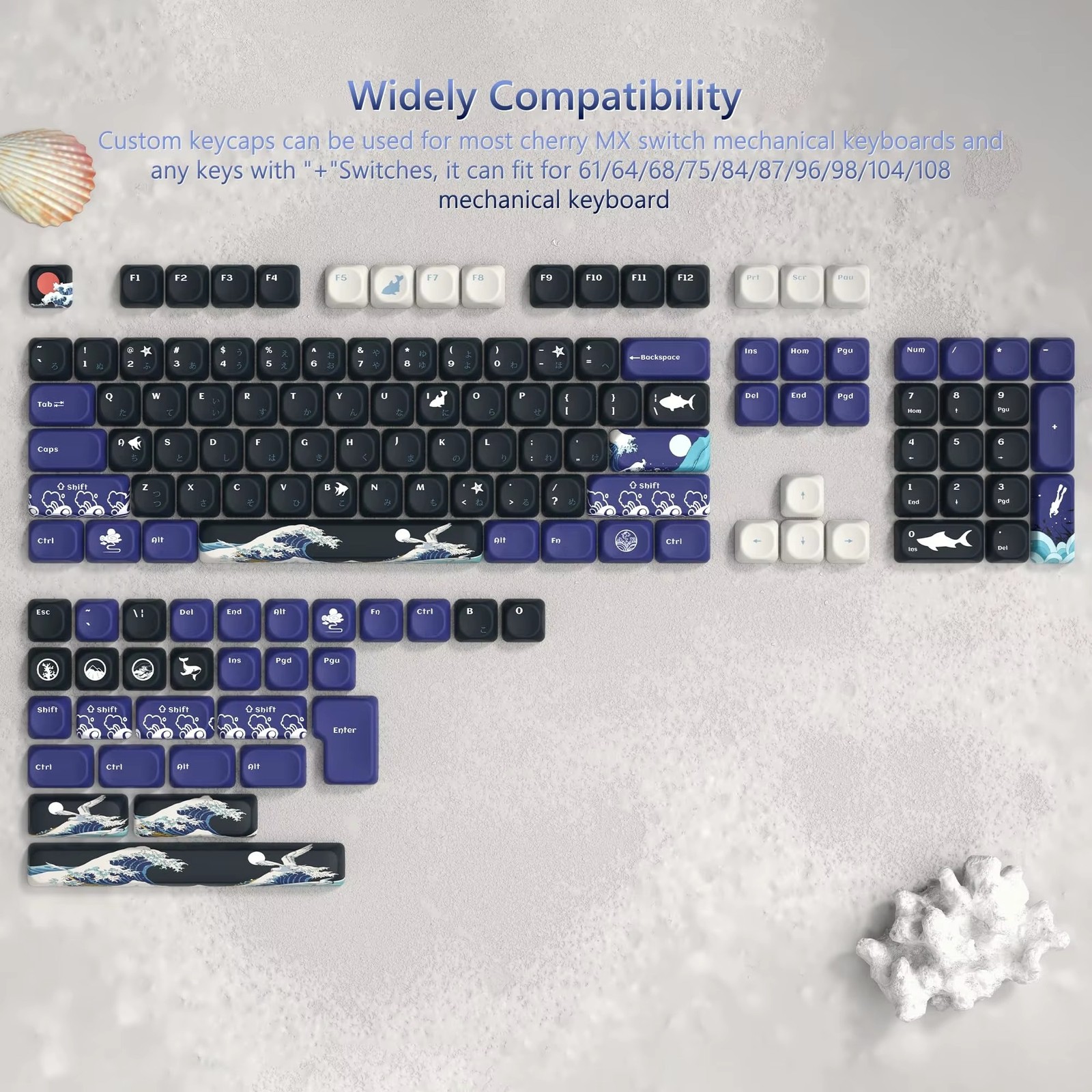 PBT Keycaps MOA Profile 132 Keys for Cherry MX Cross Stem Mechanical Keyboard