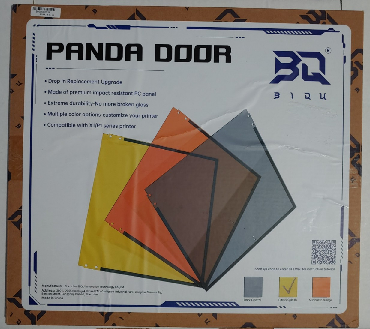 BIQU Panda Door PC Upgrade Panel for Bambu Lab P1/X1 Printers - Citrus Splash