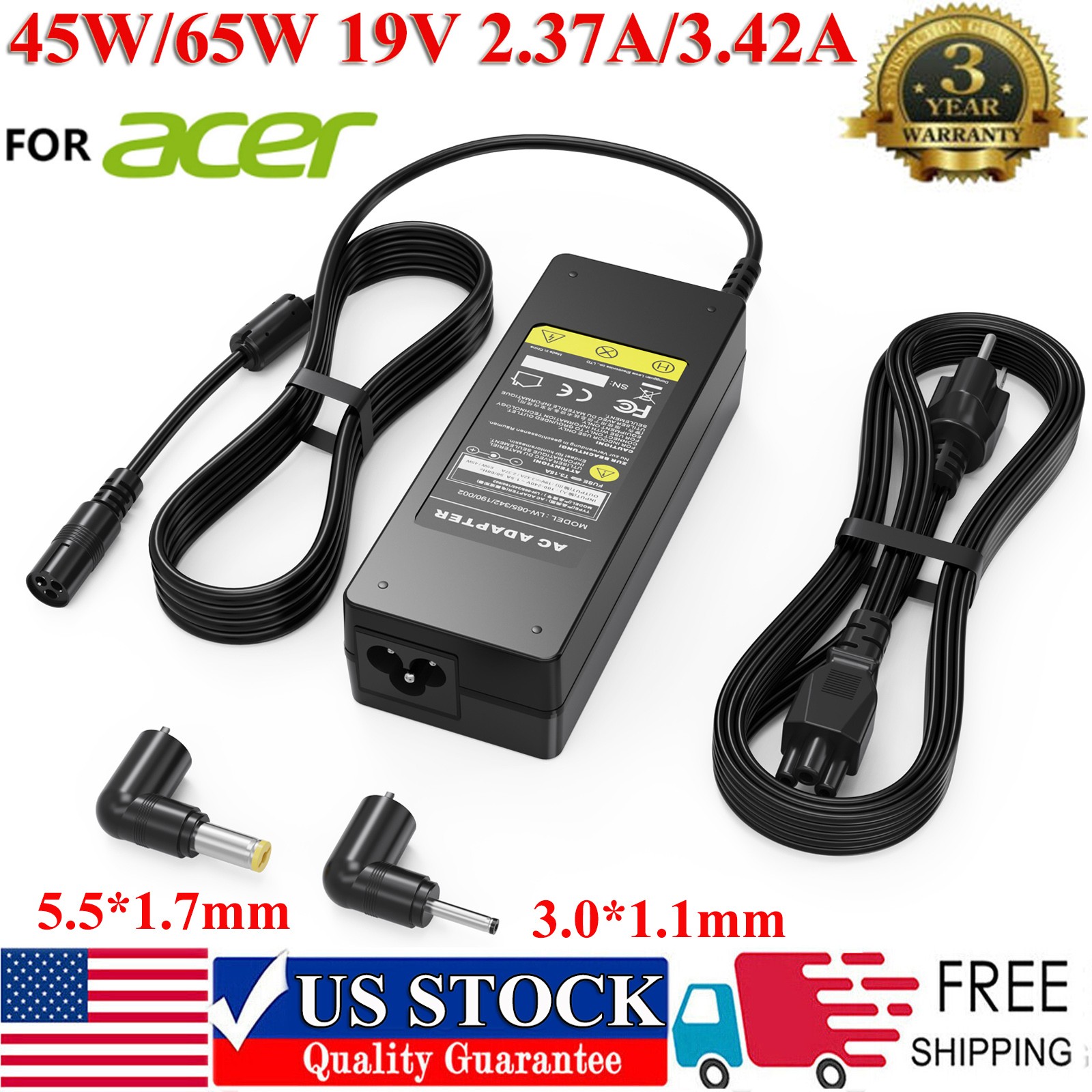 For Acer charger Adapter Chrome book 11 13 14 15 CB3 C720 C720P PA-1650-80 +Cord