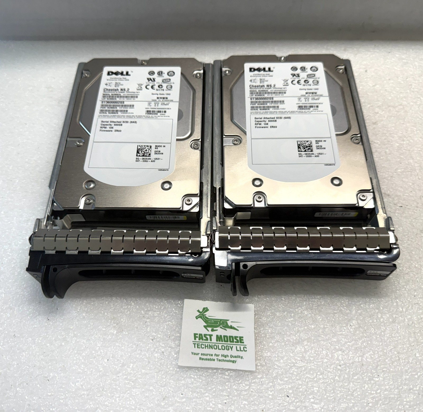 Two Seagate Dell K054N 600GB ST3600002SS SAS Enterprise 3.5" Hard Disk Drive Tra