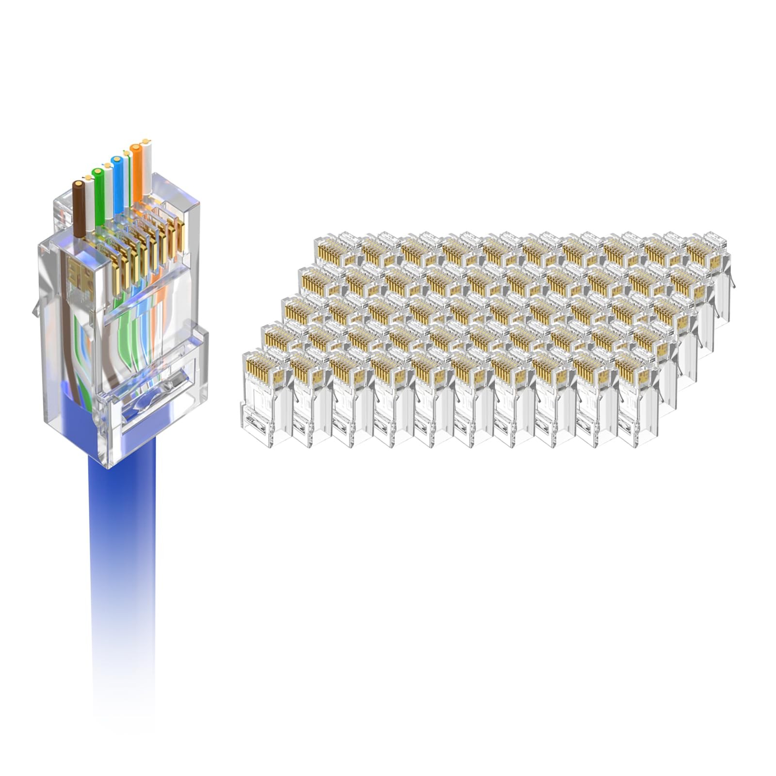 RJ45 Cat6 Pass through Connectors 50-Pack, Cat 6/Cat 5E RJ45 Ends Gold Plated fo