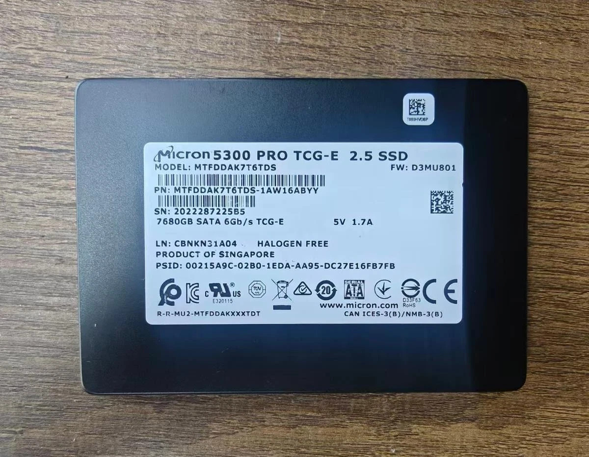 Micron 5300 PRO 7.68TB TCG-E 2.5" SATA 6Gb/s SSD MTFDDAK7T6TDS-1AW16ABYY 100%