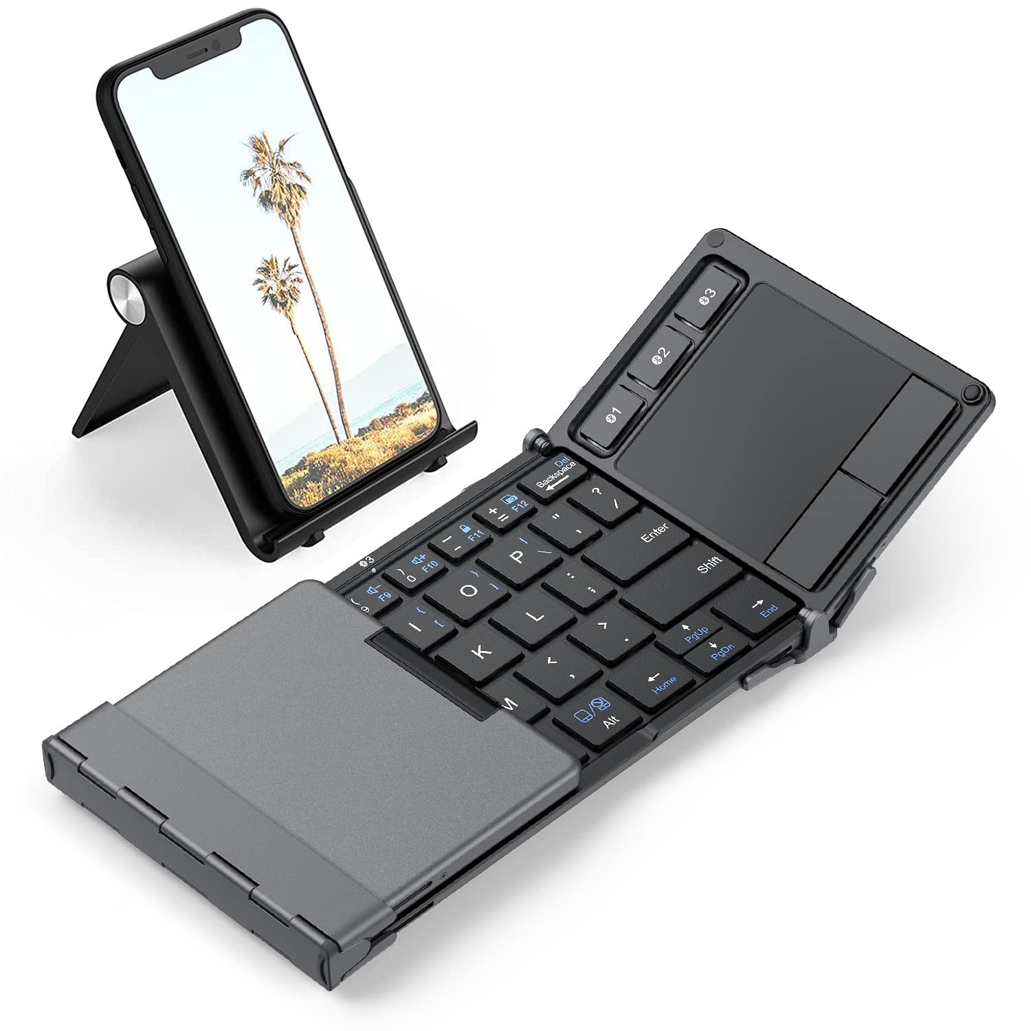 iClever BK08 Foldable Keyboard with Touchpad for Phone and Tablet, Gray
