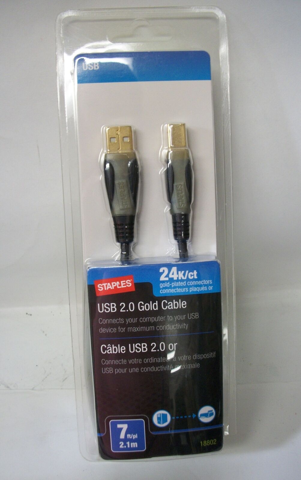 Staples (R) USB 2.0 Gold Cable 24K/ct Gold-Plated Connectors