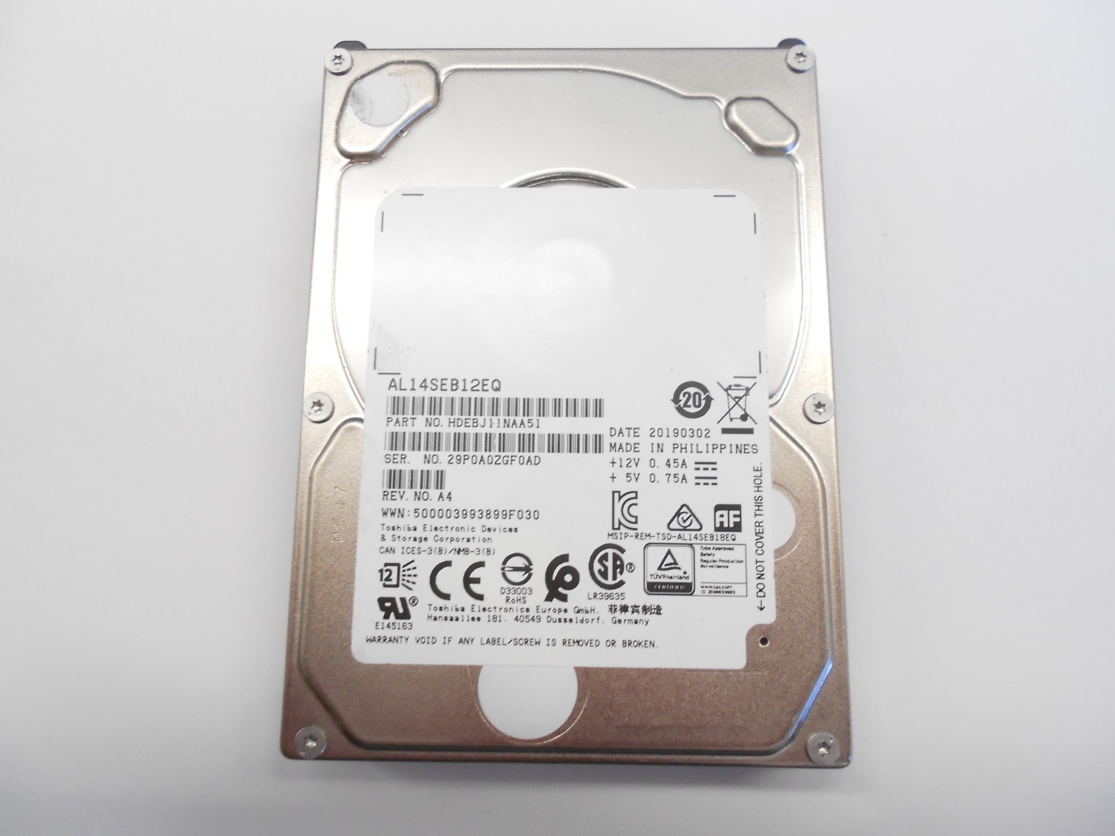 Toshiba 1.2TB 10K 2.5" SAS 12Gb/s 12G Hard Drive JBOD Server Storage AL14SEB12EQ
