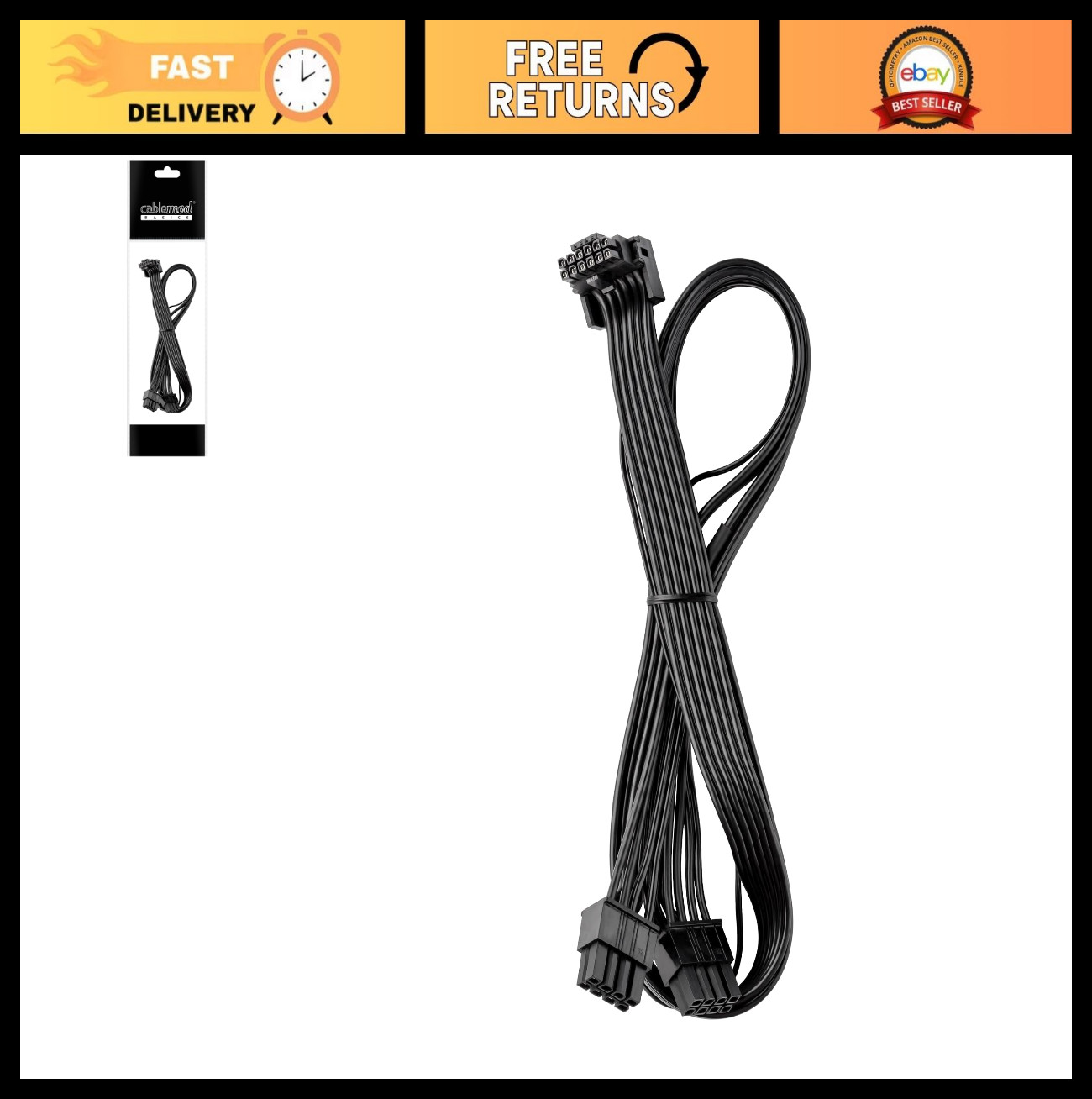 12VHPWR 90° PCI-e Cable, 16-pin to Dual 8-pin, 60cm, StealthSense, Black, ASUS/S