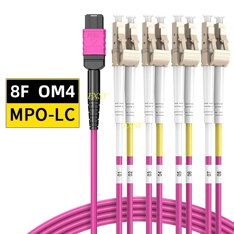 1-20M MPO Female to 4 LC Duplex 8 core OM4 Breakout Fan Optical Fiber Patch Cord
