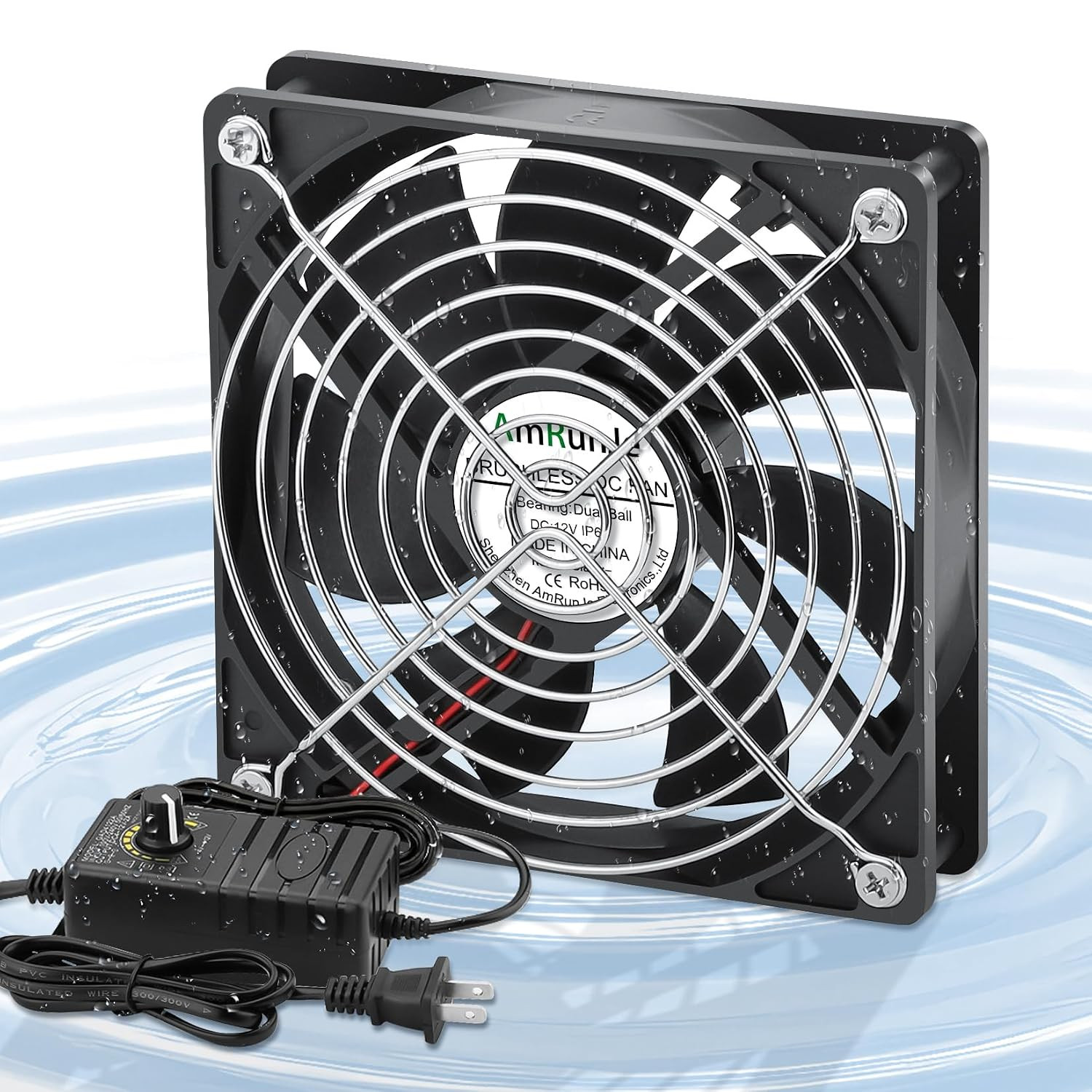120Mm Waterproof Computer Fan with AC Plug IP67 12V Variable Speed Controller
