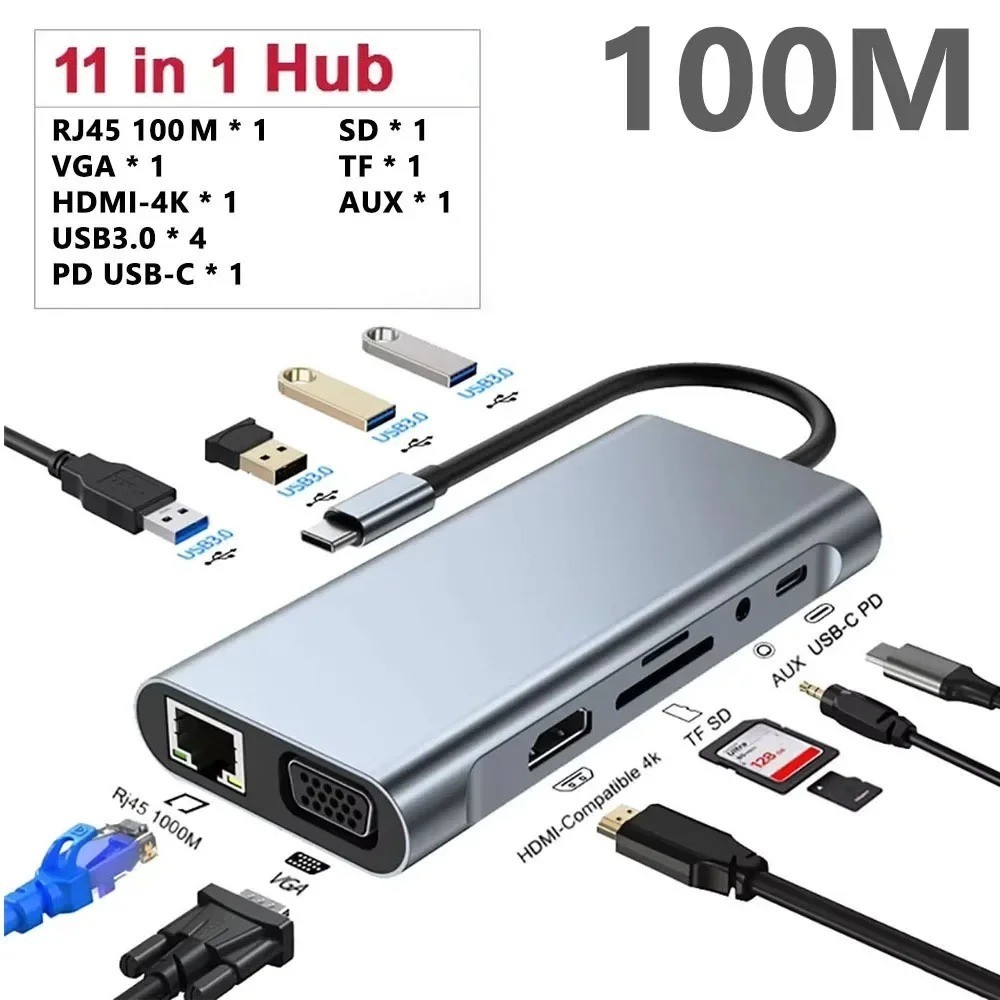 KEBIDUMEI 11-in-1 USB-C Docking Station 4K HDMI USB 3.0 5Gbps Gigabit Ethernet 1