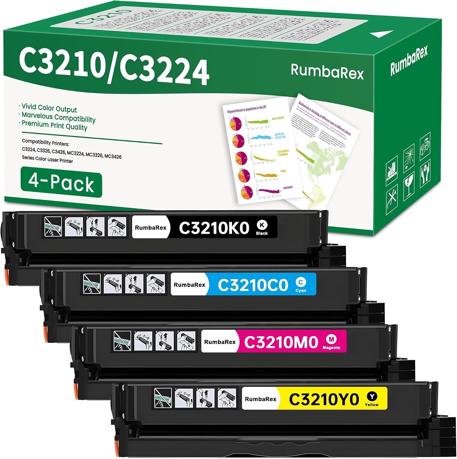 4 Pack C3210 Toner Cartridge for Lexmark C3224 C3326 MC3224 MC3326 Printer