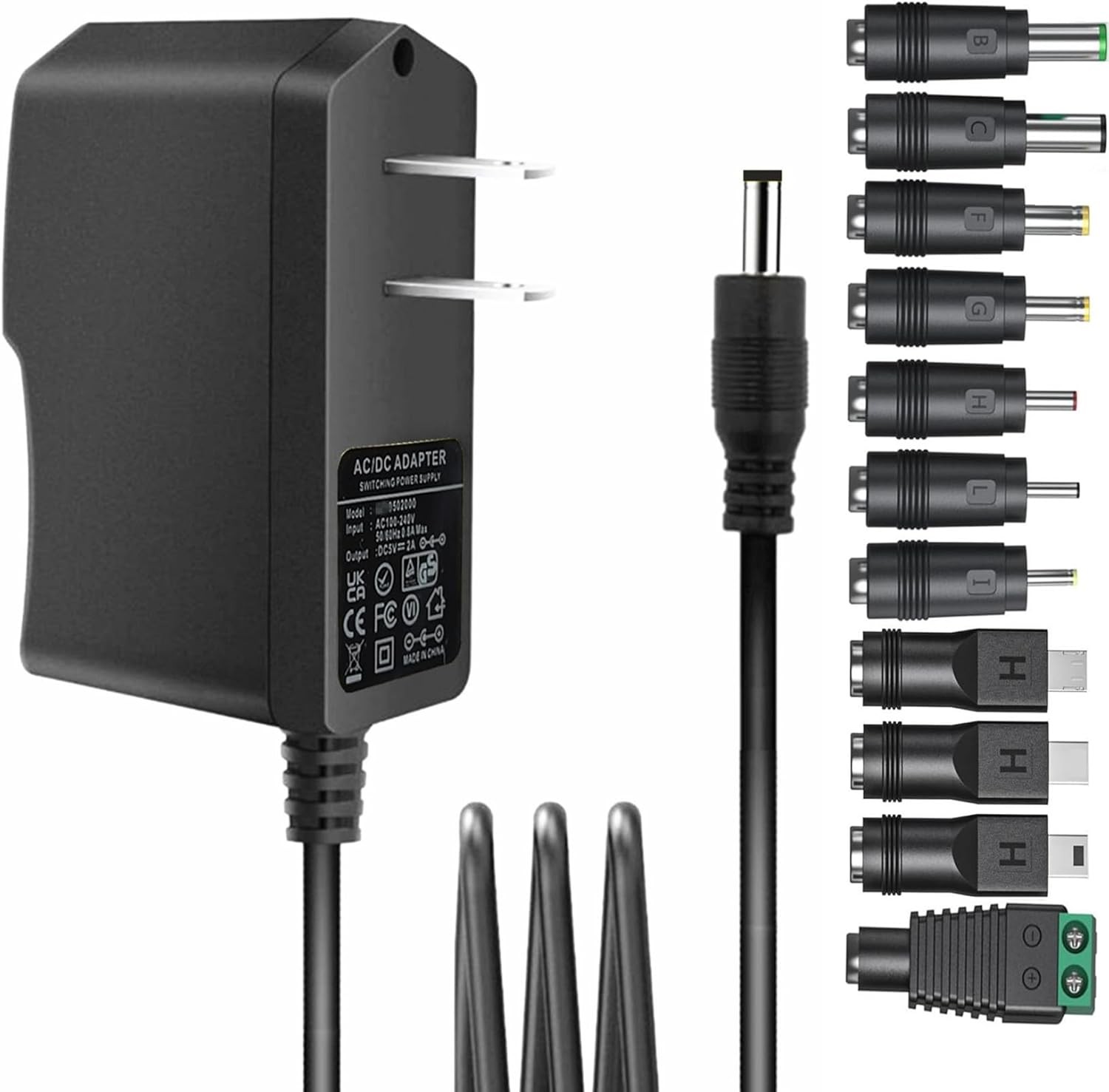 Universal 5V 2A ac Adapter Power Supply with 11 DC Plug Tips AC to DC5V, 