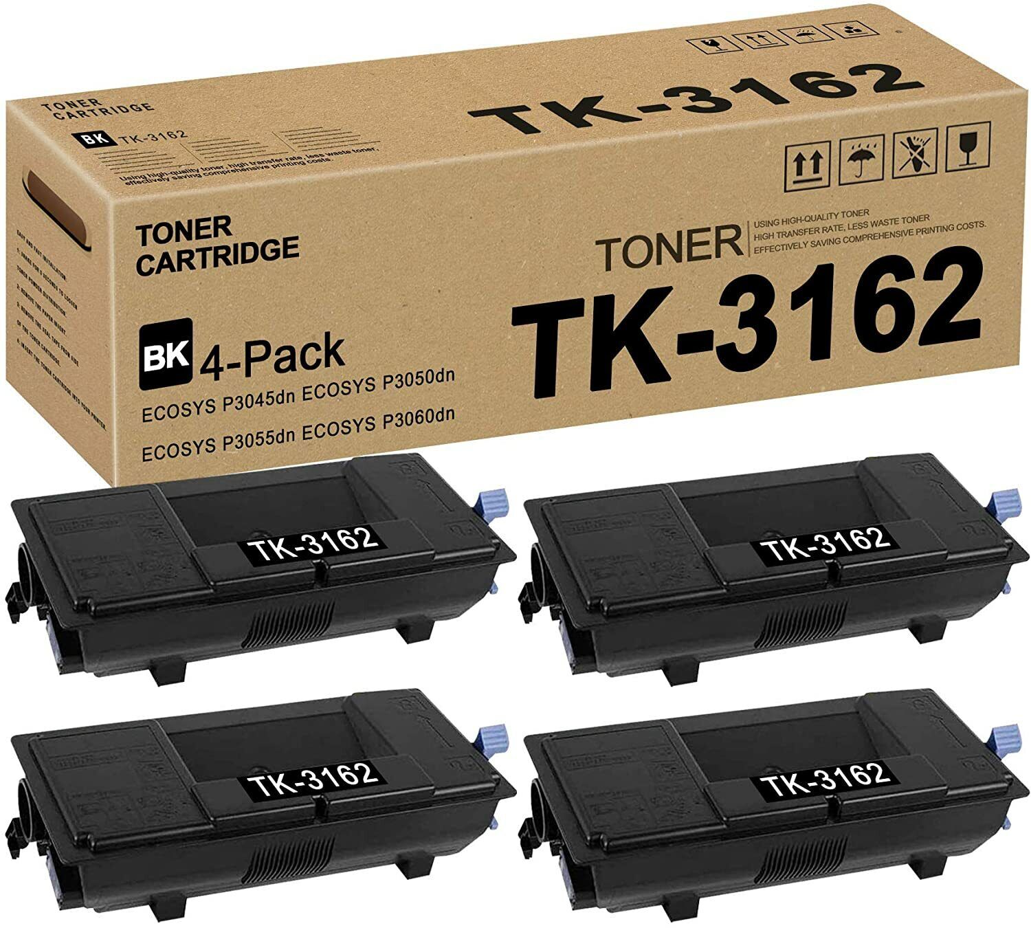 4 PACK Compatible Kyocera TK-3162 Black Toner for ECOSYS P3045, M3145I, M3645