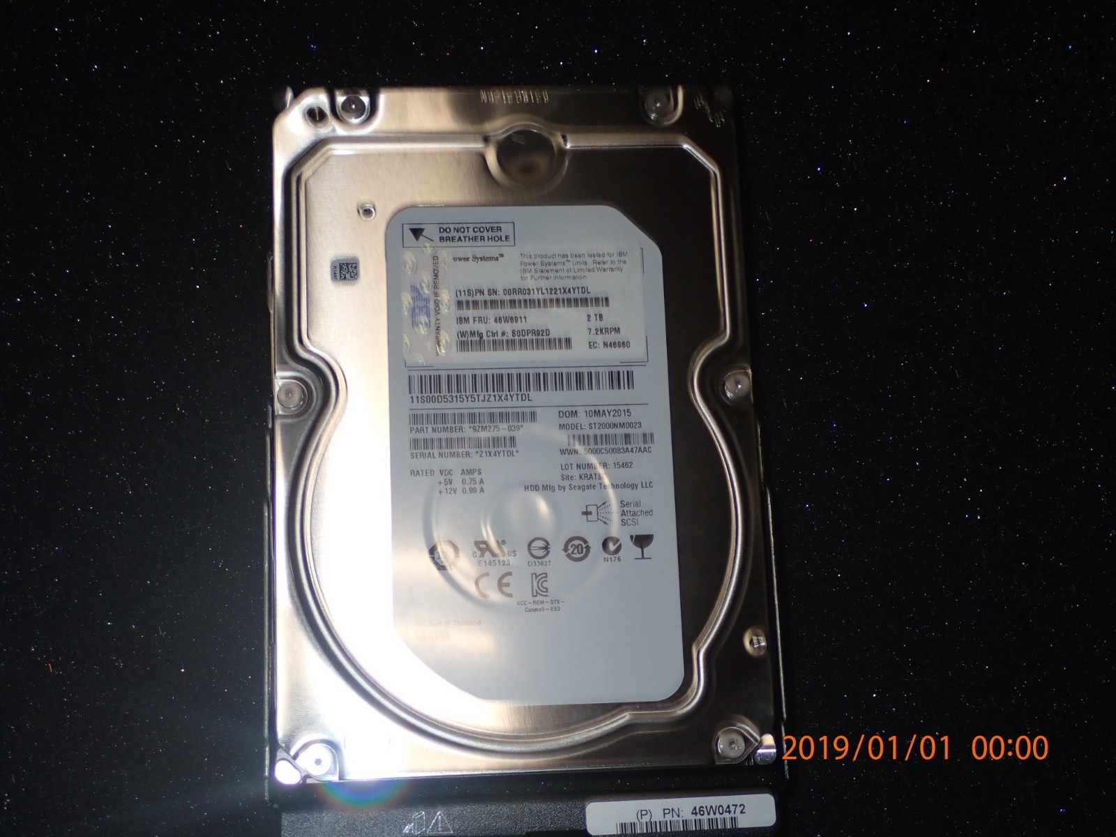 IBM 46W6911 2TB SAS 3.5" 6Gbps NL 7.2K RPM ST2000NM0023 Hard Disk Drive W / Tray