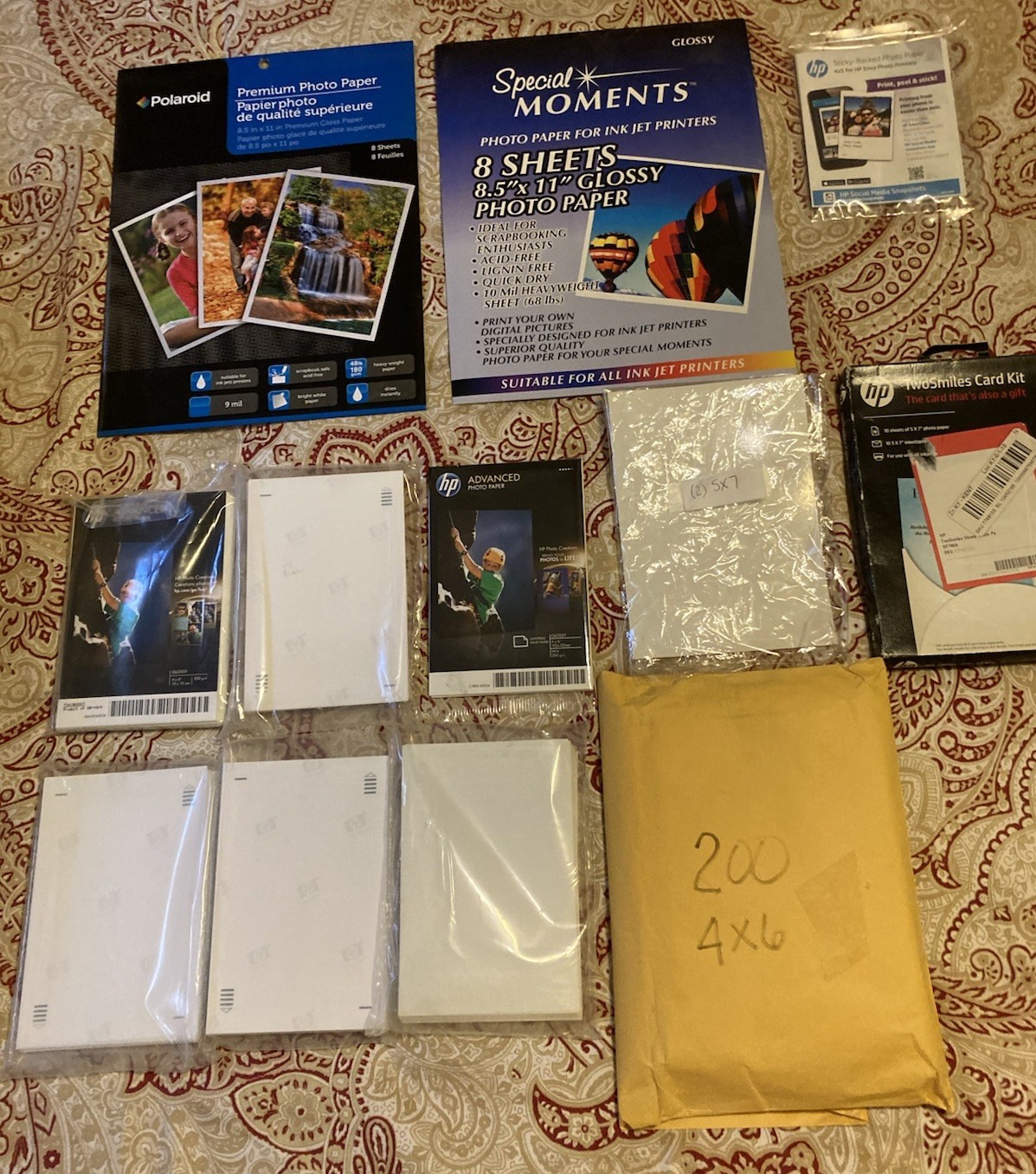 Lot of 400+ NEW Photo paper HP 100 pc 4x6” 2-HP 5x7” 16-8.5x11” Two Bonus Items