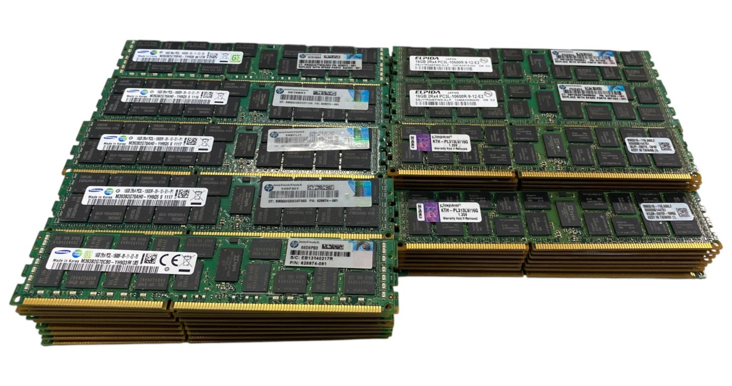 Samsung Kingston Elpida 16GB 2Rx4 PC3L-10600R DDR3 Server RAM Lot of 87