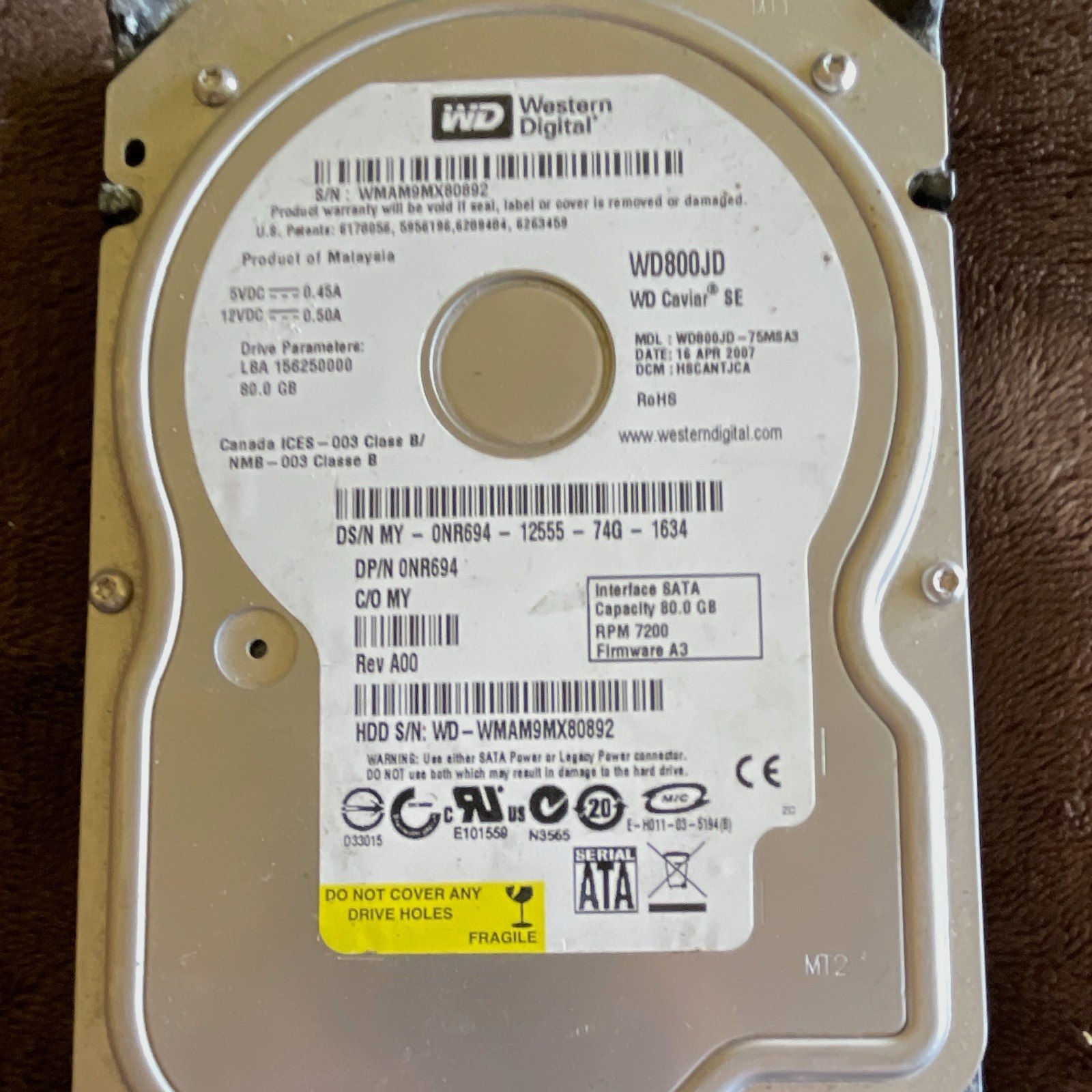 Western Digital WD Caviar SE WD800JD 80GB 3.5" SATA I 7200RPM 8MB HDD