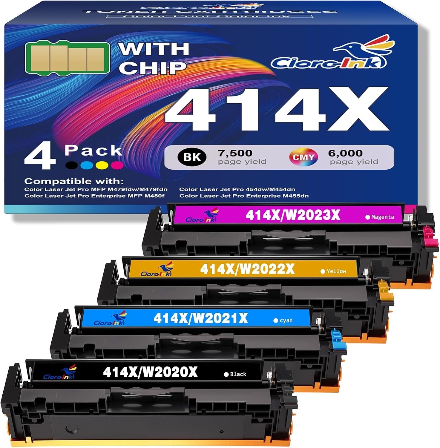 4-Pack Toner Cartridge Black Cyan Magenta Yellow With Chip BN 414X Compatible