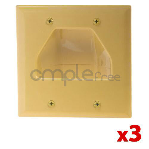 3pcs DataComm 2-Gang Recessed Cable Wall Plate, Ivory