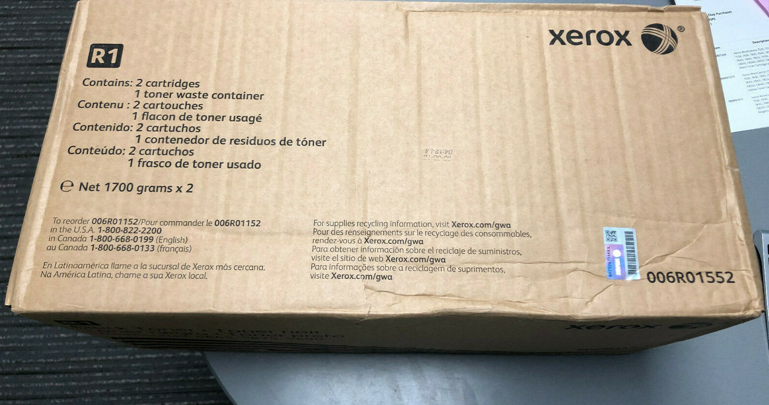 Genuine Xerox 006R01552 Black Toner For use in Workcentre 5865,5875,5890