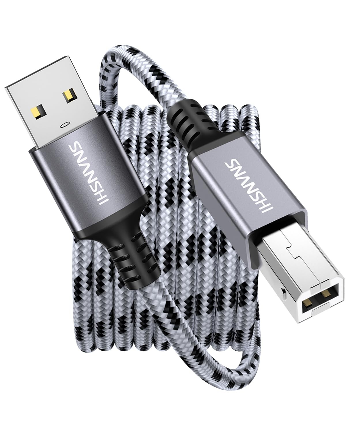 SNANSHI USB Printer Cable 6ft, Nylon Braided High Speed 2.0 6FT, Grey 