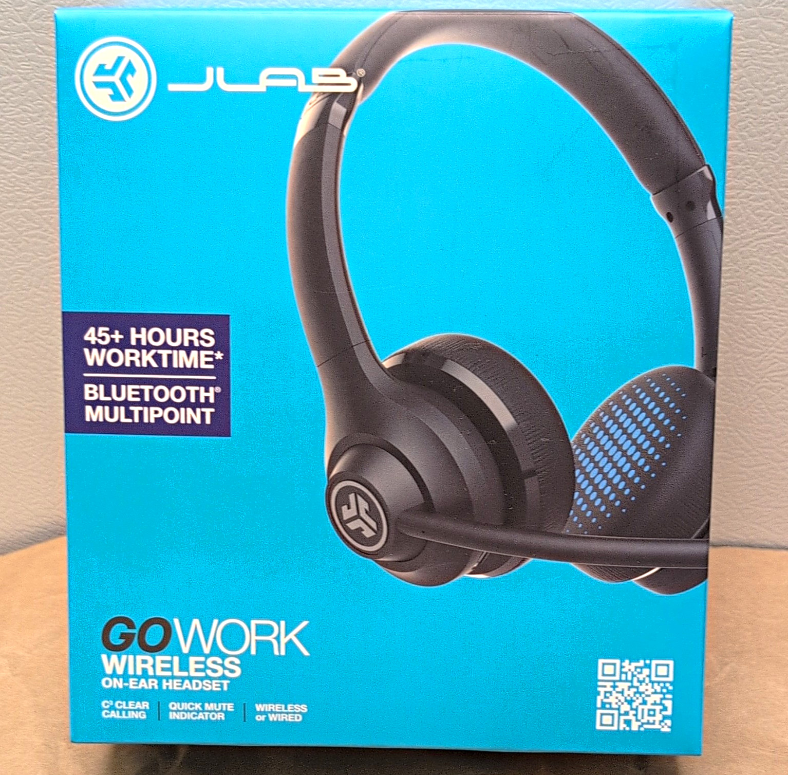 JLab Go Work On-Ear Wireless Bluetooth Multipoint Boom Mic Headset, Black
