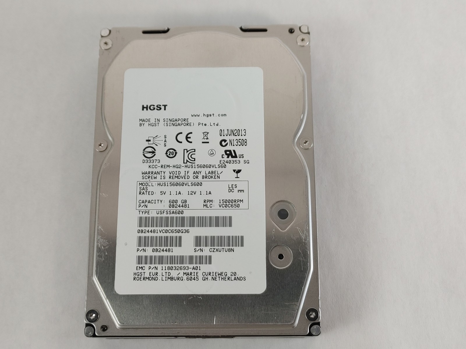 Lot of 2 HGST EMC HUS156060VLS600 CLAR600 Ultrastar 15K600 600GB 3.5" SAS 2