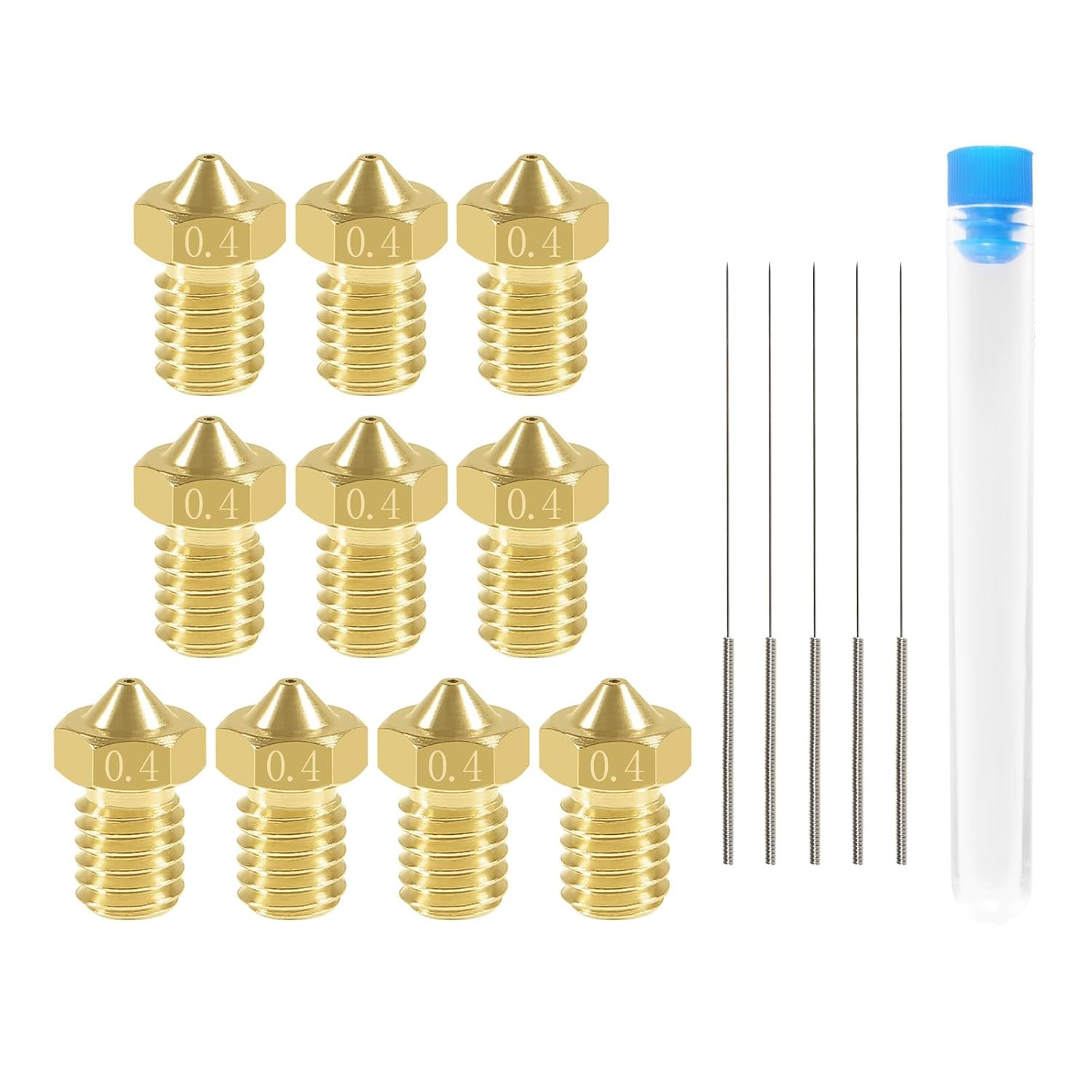 10 Pcs 0.4Mm Extruder Nozzles 3D Printer Brass Nozzles for E3D V5 V6 and 5 Pcs 0