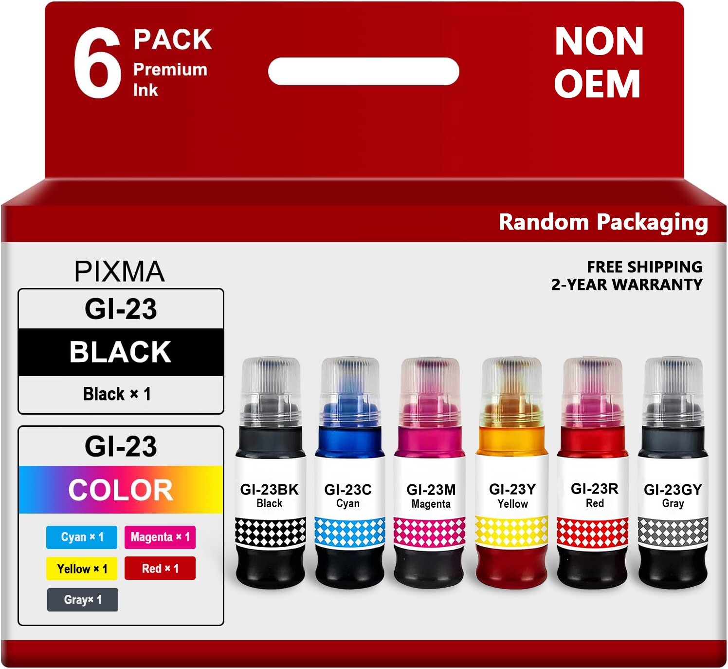 FADSOON® 6PK GI23 GI-23 Ink Refill Bottles for Canon GI-23 Pixma G520 G620 