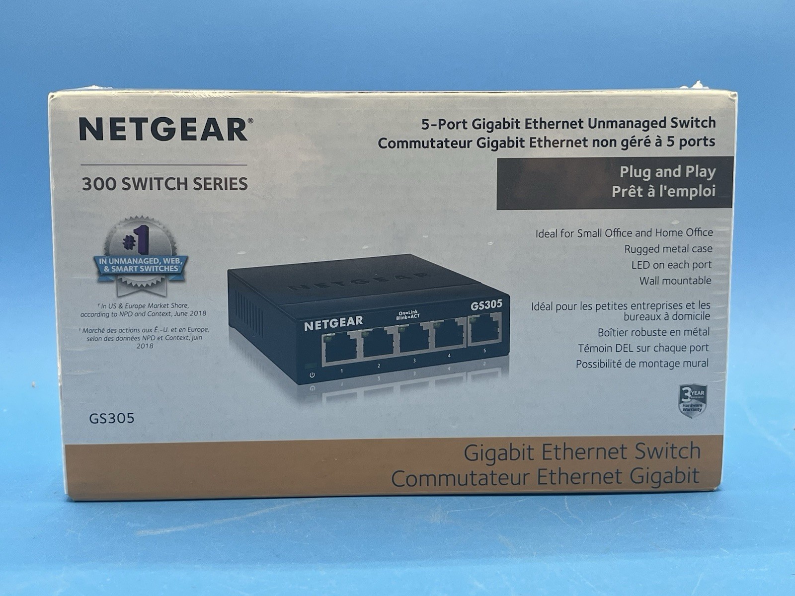 Netgear GS305 New Sealed 5-Port Gigabit Ethernet Unmanaged Essentials Switch