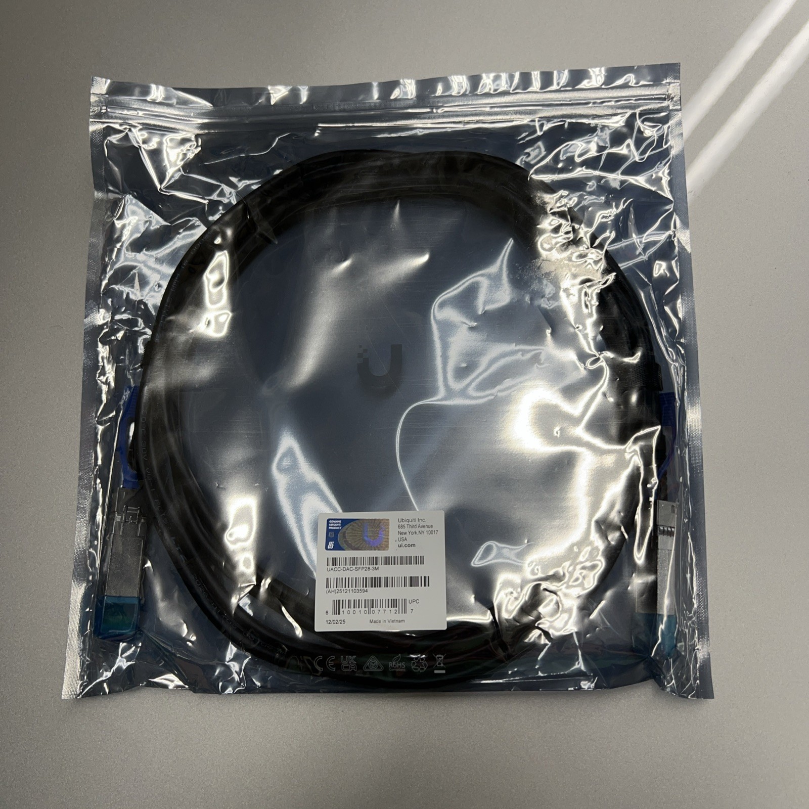 Ubiquiti UACC-DAC-SFP28-3M 25Gbps SFP28 Direct Attach Cable 3m