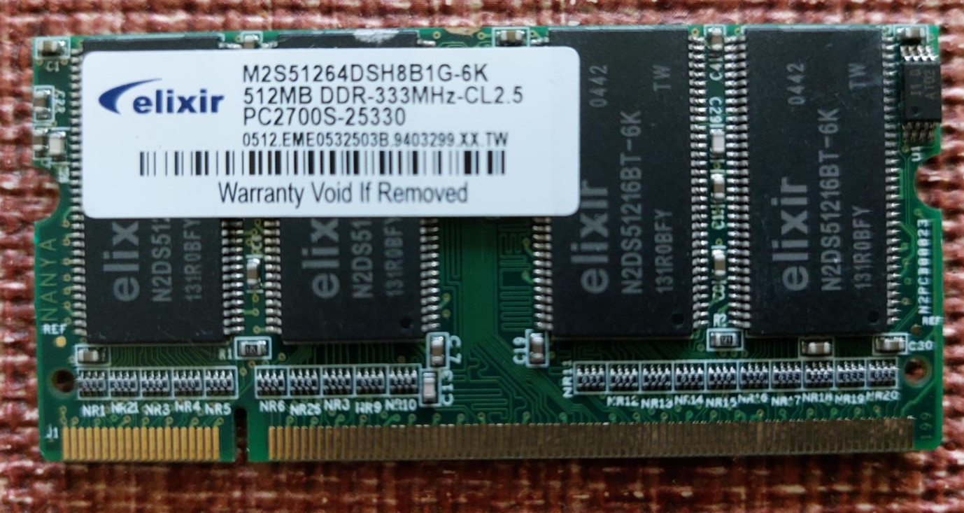 Elixir RAM Module 512MB DDR 333MHz CL2.5 M2S51264DSH8B1G-6K PC2700S-25330