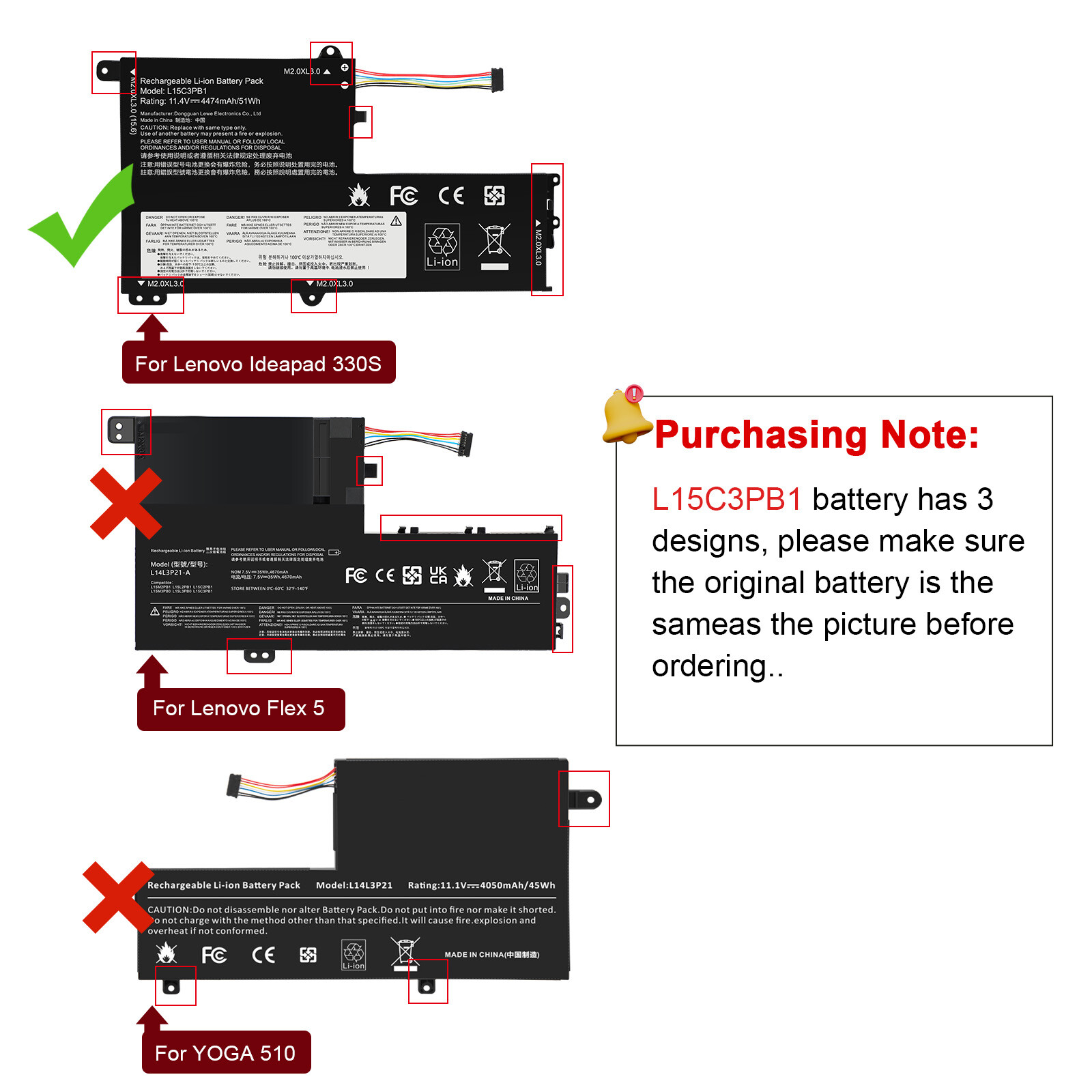L15C3PB1 L14M2P21 Battery For Lenovo Ideapad 330S-14IKB 330S-14AST 330S-15ARR