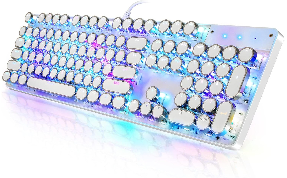Teclado mecánico retro RGB 104 teclas, estilo máquina de escribir, azul, Nuevo