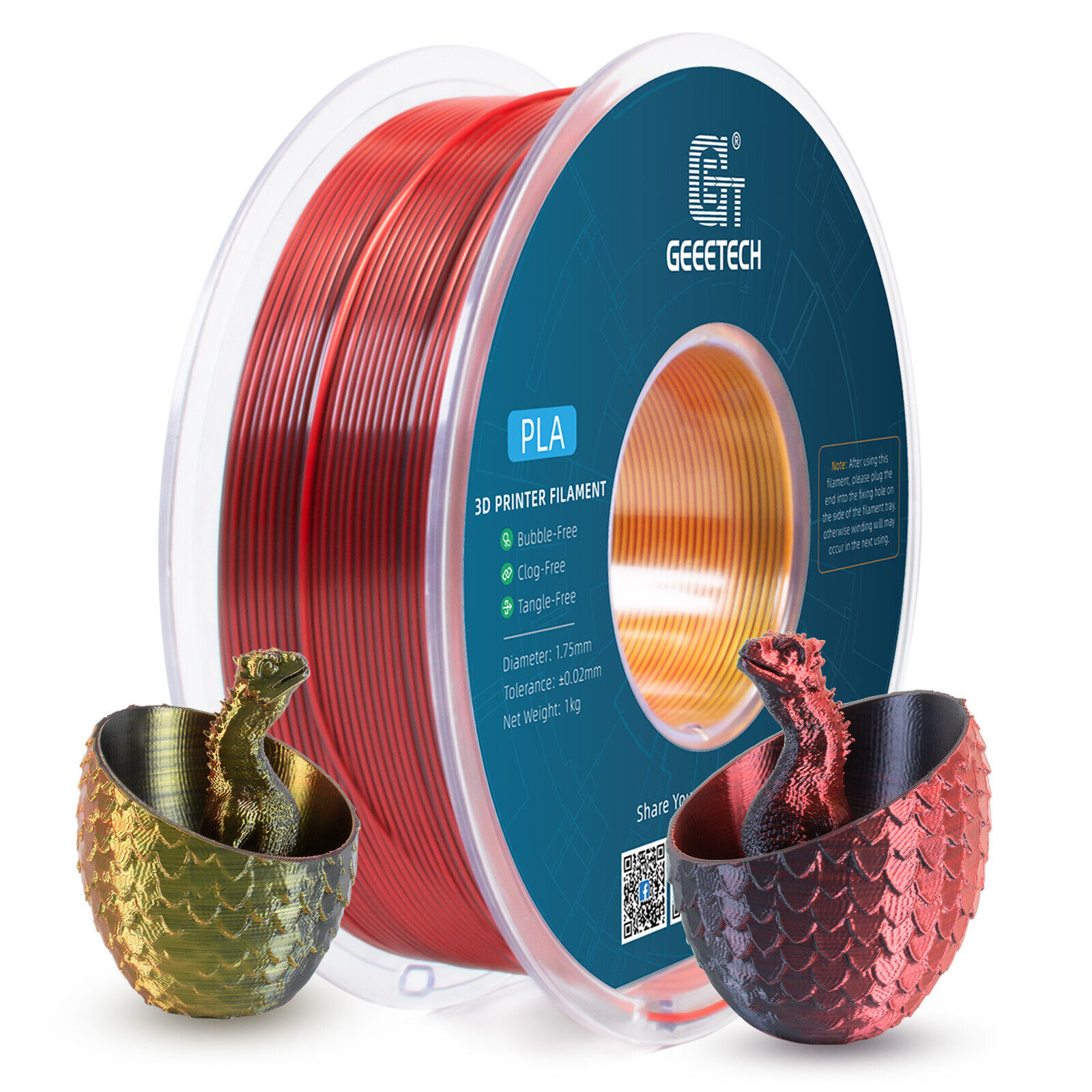 GEETECH 3D Printer Silk PLA Tricolor Red+Gold+Black 1.75mm 1KG/roll Consumables