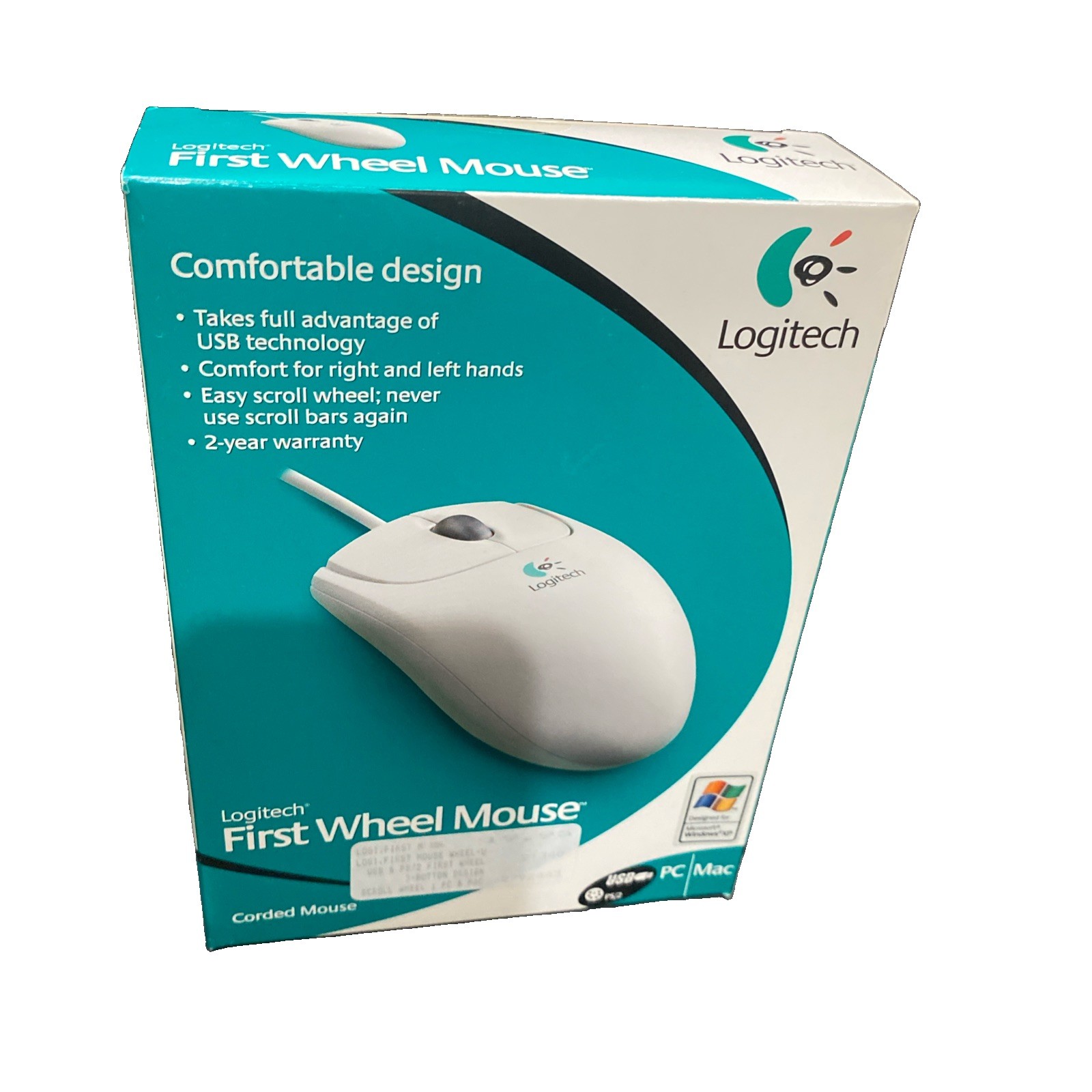 New Logitech First Pilot/Wheel Mouse Corded USB PS/2 PC/MAC