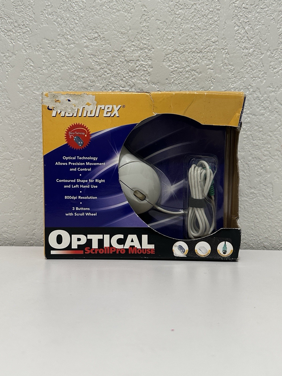 Memorex Optical ScrollPro Mouse PS/2 Wired 800dpi Scroll Wheel Ergonomic White