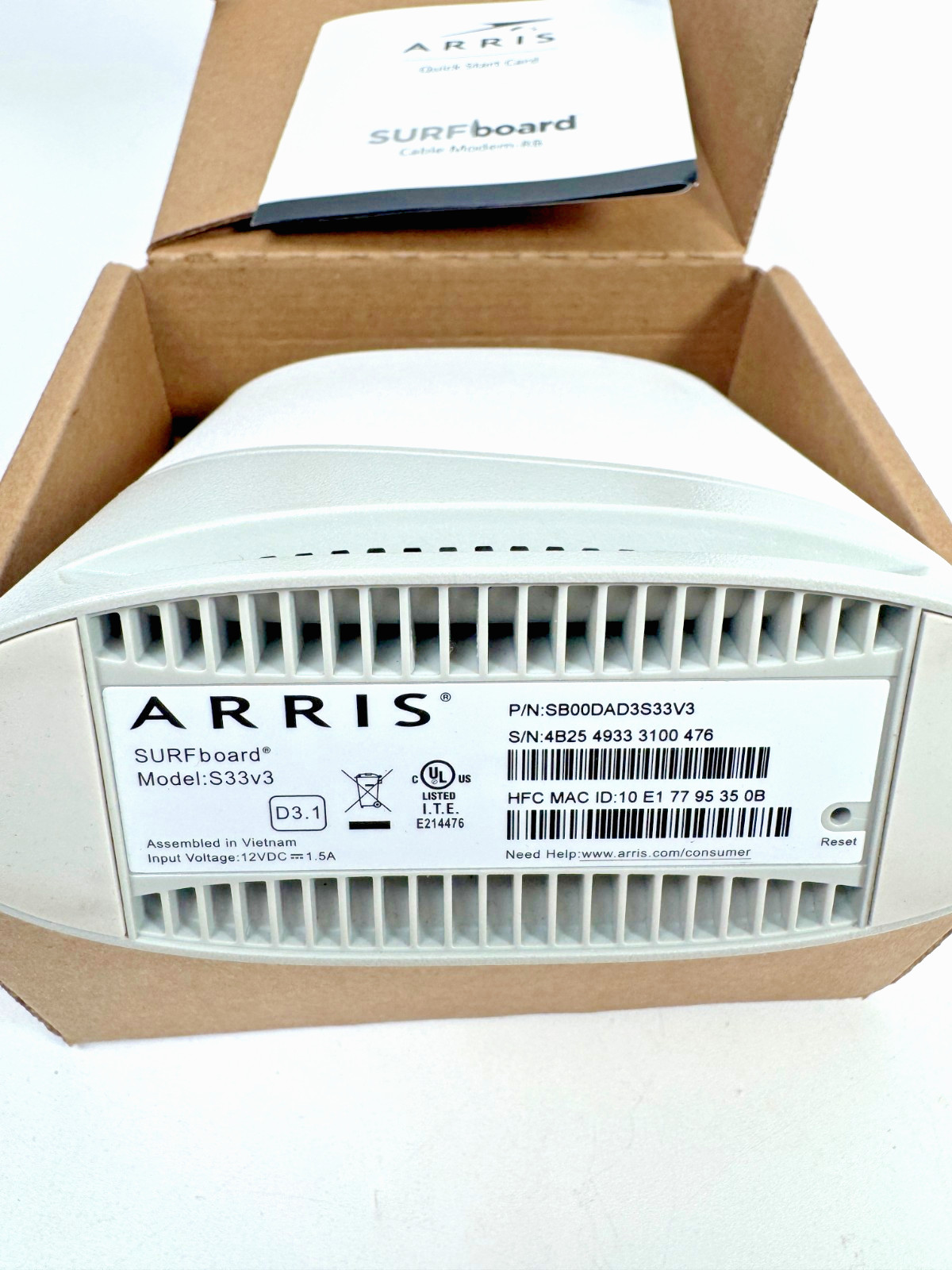 ARRIS SURFboard S33v3 DOCSIS 3.1 Cable Modem 2.5Gbps Renewed w/ Power