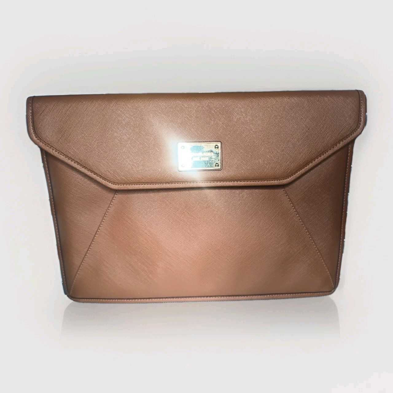 Michael Kors MK Saffiano Leather Laptop Sleeve Case 13.5x10 Tan Beige 2 Snap