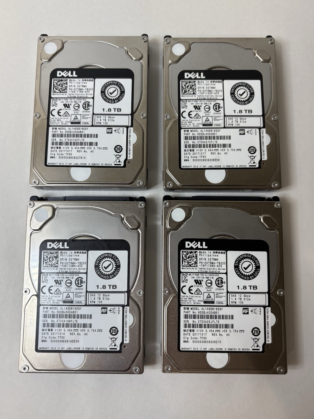 Dell Toshiba AL14SEB18EQY 1.8TB 10K SAS 12Gbps HDD Lot of 4 – Tested A‑Grade