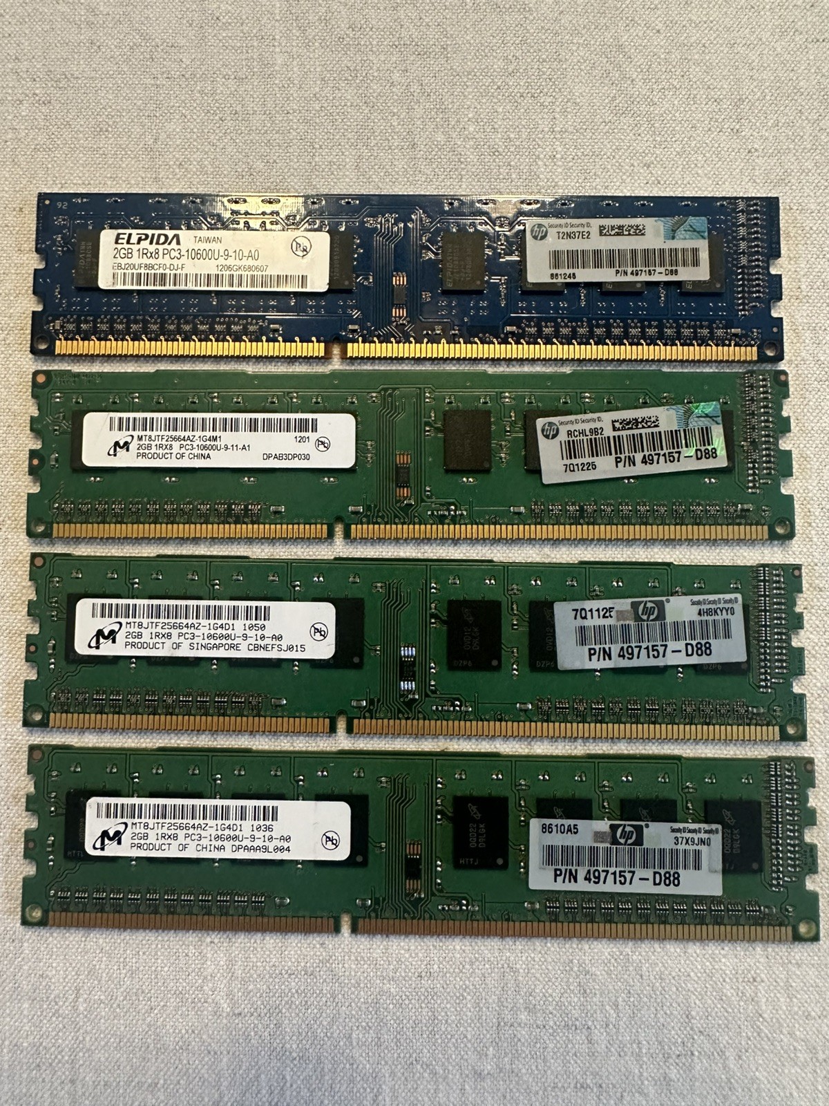 Memorex & Elpida 2GB 1Rx8 PC3-10600 Desktop Ram 8GB total