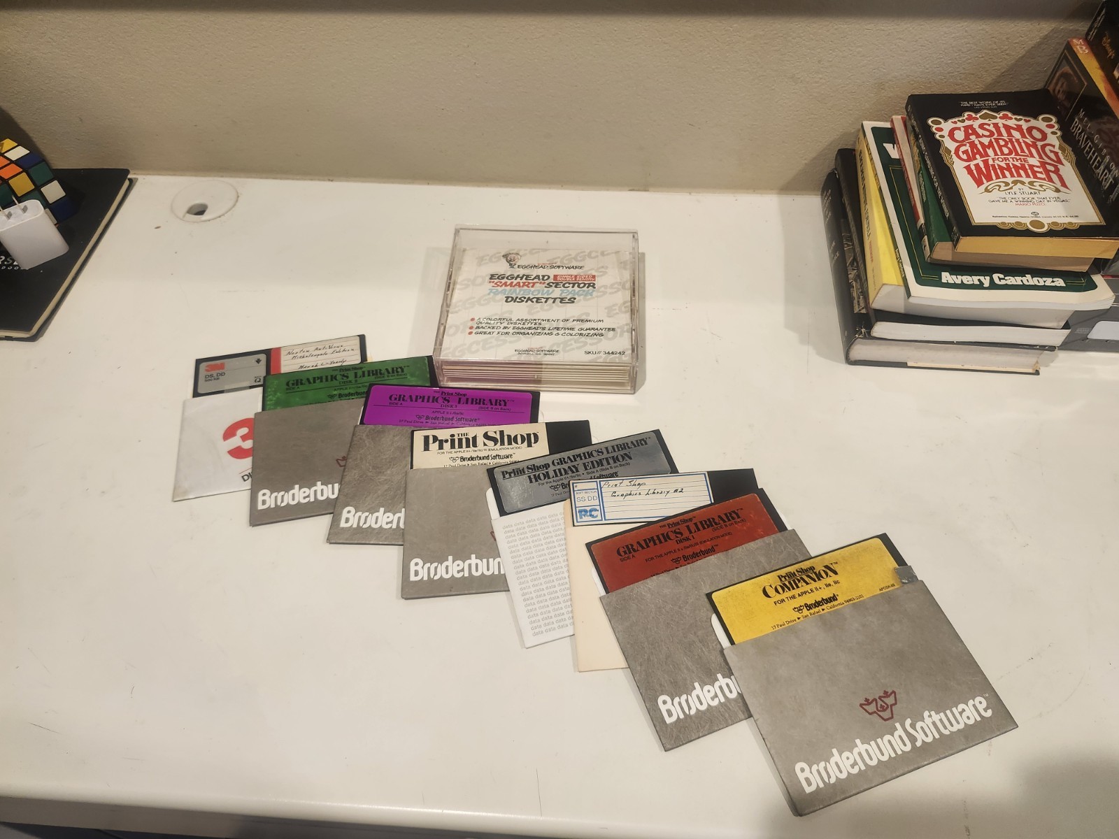 Vintage Apple II 5.25 Floppy Disk Lot Broderbund Print Shop Egghead Rainbow Case